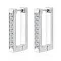 Close-up of silver-tone rectangle hoop earrings featuring princess cut cubic zirconia stones - Rectangle (Silver)
