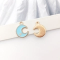 Blue enamel moon charm with golden stars and textured alloy pendant for DIY jewelry - Moon
