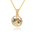 Collana Albero della Vita dorata con foglie di zircone colorate su fondo bianco - Albero Della Vita Oro (Bianco)