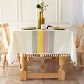 Waterproof linen-blend tablecloth featuring colorful stripes and fringe trim - 140*260cm / Colorful Stripes (Waterproof Tassel)