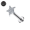 G23 titanium labret stud with a star-shaped top pave-set with white cubic zirconia - Five-pointed Star / 1.2*6mm / Silver