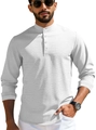 Weißes Henley-Langarmshirt für Herren mit Waffelstruktur und klassischer Vier-Knopf-Leiste - S / Weiß