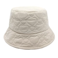 Cream corduroy bucket hat featuring a continuous quilted heart pattern for winter fashion - Beige