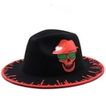 Cappello fedora in lana nera con tesa rossa effetto goccia e grafica teschio - M (56-58cm) / Stile Teschio Drip Rosso DOEIX (2)