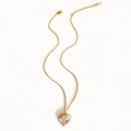 Golden heart necklace with white enamel and pink patterns on a minimalist fine chain - Large Enamel Heart / Gold