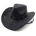 Sombrero vaquero negro de ante sintético con banda decorativa de metal y barboquejo ajustable - M(56-58cm) / Negro