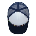 Navy and white mesh trucker hat featuring a vibrant colorful beaded chain detail - M (56-58cm) / Navy Blue + White