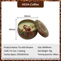 Handmade coffee scented soy candle in mandala tin with dried petals, 60x40mm size - H34 Coffee