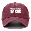 Detalle de gorra de algodón lavado burdeos con estampado de texto vintage de I'M BOB - Talla única / Burdeos