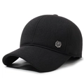 Men's winter thick wool baseball cap in black with H Sport shield metal emblem - Adjustable / Black