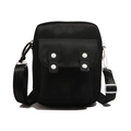 Minimalist black canvas crossbody bag with white buckles and adjustable shoulder strap - Black