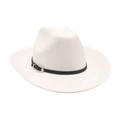 Classic white felt cowboy hat with a brown leather band and engraved silver buckle - One Size (M) / White