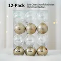 Set de 12 bolas de Navidad transparentes de 5cm con copos de nieve blancos y tonos dorados - Serie Copo de Nieve Transparente 5cm 12 piezas / 5cm/Paquete de 12