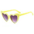 Bling heart shaped sunglasses with yellow frames, purple gradient lenses and rhinestones - Jelly Yellow Double Grey Lens