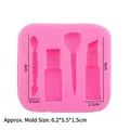 Stampo in silicone rosa con forme di rossetto e pennelli per fondente o pasta modellabile - Rosa