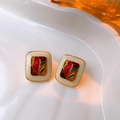 Vintage gold plated square studs with colorful enamel inlay on a white shell tray - 6# Silver Needle - Colored Square