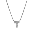 Silver letter T pendant necklace with sparkling zircons on a sleek snake chain - Silver T / Silver