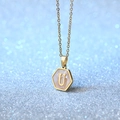 Golden hexagon titanium steel necklace with white shell inlay and letter U pendant - Letter U
