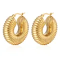 Polished 18K gold-plated stainless steel croissant earrings with chunky spiral texture - Ribbed Hollow Gold