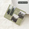 Magnetic bookmarks set featuring misty green forest landscape patterns on card - 2 Pcs/Set / Forest Mist