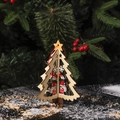 Pendentif sapin de Noël 3D en bois avec motif bonhomme de neige et cordon rouge festif - Sapin de Noël à Grain de Bois Double Pièce