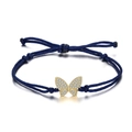 Navy blue braided bracelet with gold butterfly charm and pavé white zircon stones - 14K Gold Plated Navy Braided Butterfly Bracelet 1.37g