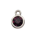 Silver alloy pendant with a faceted magenta glass stone for DIY jewelry making - Dark Purple
