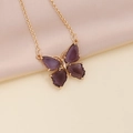 Detailed close-up of a golden necklace featuring a vibrant purple butterfly pendant - 9# Dark Purple Necklace