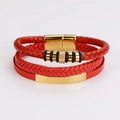 Detail of red multilayer braided leather cord with gold magnetic clasp for men - Gold Magnetic Buckle Multi-ring Decor (Style 6)