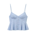 Top estivo a righe bianche e blu con bottoni frontali e bordo con volant - XS / Top / Azzurro