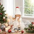 White knitting hat ski girl doll ornament with feather skirt for Christmas tree decoration - K-TS24 White Skiing Girl