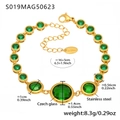 Gold stainless steel anklet set featuring green Czech glass stones and adjustable chain - Round Style / 16+5cm / Gold Green