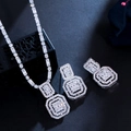 Elegante set di gioielli vintage in argento con collana e orecchini in zircone - Oro Bianco