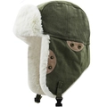 Chapka d'hiver vert armée avec doublure en fausse fourrure blanche et protège-oreilles de profil - XL (58-60cm) / Vert Armée