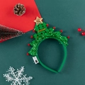 Green sequined Christmas tree headband with golden star, red balls, and LED lights - LED Sequin Christmas Tree / Green