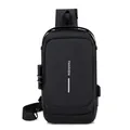 Waterproof black men's chest bag featuring a secure combination lock and USB charging port - Classic Style / Black