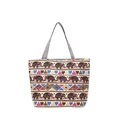 Grand sac cabas ethnique en toile avec imprimés éléphants et motifs géométriques - Éléphant
