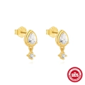 Elegante S925 Sterlingsilber Goldohrringe mit Zirkonia-Tropfen und Perlendetails - Tropfen Zirkonia