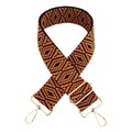 Detail of adjustable woven bag strap featuring orange diamond jacquard and gold metal hooks - Silver Clasp / Dark Brown