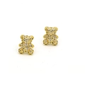 Cute bear-shaped stud earrings featuring gold-plated metal and sparkling white zircons - White