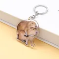 Llavero divertido de acrílico con diseño de carpincho y anilla plateada - Meme Capibara con Cuchillo