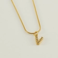 Golden snake chain necklace featuring a sparkling crystal-encrusted letter V pendant - Gold Initial V (With Chain)