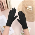 Gants d'hiver tactiles noirs pour femmes avec bordure en fourrure et coutures décoratives - Bordure Triple Ligne Femme - Poil de Lapin Noir