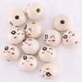 Natural 20mm round wooden beads with cute winking smile faces for DIY jewelry making - Right Eye Closed