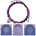 Purple pink zebra stone braided heart bracelet with To My Daughter message cards - To My Daughter / Banded Agate