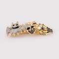 Gothic Halloween hair clip featuring rhinestone bat, skull and star in antique gold finish - Skull Alien / Golden Skull