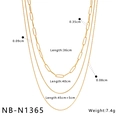 Detailed view of layered gold chain necklace lengths and width measurements on white background - Paperclip Fine Multi-layer Style (NB-N1365)