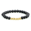 Black lava stone beaded bracelet with five irregular gold metallic accent beads - Lava Stone