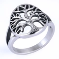 Macro detail of vintage silver stainless steel ring featuring tree of life hollow design - Size 7 / Hollow Tree of Life Style (18101)