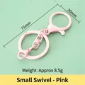 Pink metal lobster clasp keychain with swivel connector and flat round key ring - Small 8-Rotation Style / Pink